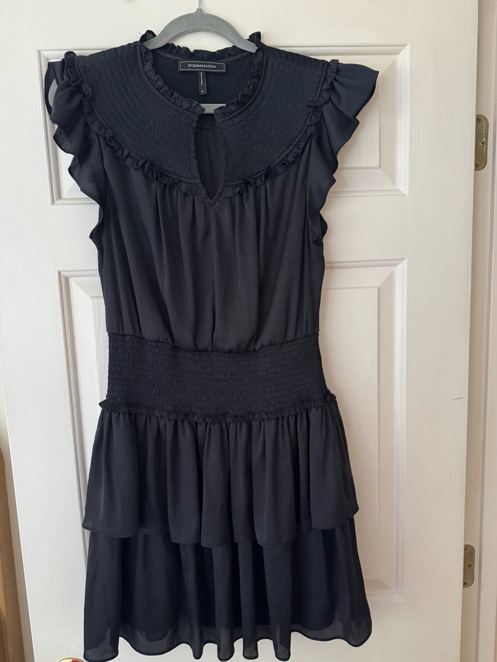 BCBGMaxAzria Black Ruffle Neck Blouse